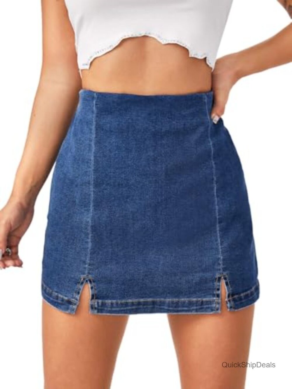High Waist Denim Skorts Skirt Shorts with Split Hem
